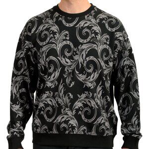 Versace Men's Black & Gray Barocco Print Non-Brushed Sweatshirt US XL IT 54